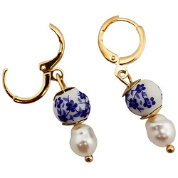 Серьги женские металлические с бусинами и цветочным принтом