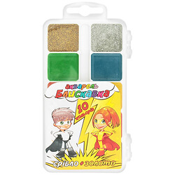 Краски акварельные медовые "Молния", золото+серебро, 10 цветов, Тетрада