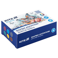 Краски акриловые, 6 металлических цветов, 20 мл, Kite