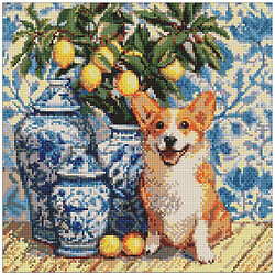 Алмазна мозаїка "Коргі та лимони", 40х40 см, Ідейка