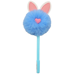 Ручка гелевая с пушистым помпоном, ушками микс