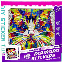 Алмазна мозаїка "Кіт", стрази, інструменти, рамка, в коробці 17,5х17,5 см, Mic