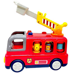 Музыкальная машинка "Пожарная машина", песни, интересные факты, стишки, подсветка, сирена, 2 режима громкости, трещотки, телескопическая стремянка вращается на 360°, фигурка пожарного, Wtoys