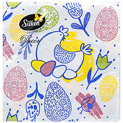 Серветки Silken Пасхальні "Курочка з писанками", мікс, 2 шари, 33х33см, 16 шт/пач.