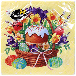 Салфетки Silken Пасхальные "Пасха с венчиком", микс, 3 слоя, 33х33 см, 18 шт/пач.