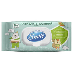 Серветки вологі антибактеріальні Smile з соком подорожника і клапаном, 64 шт/уп