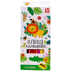 Олівці кольорові тригранні + точилка, 24 кольори, Школярик