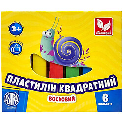 Пластилин квадратный восковой, 6 цветов, Школярик