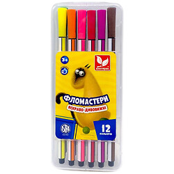 Фломастеры шестигранные в пластиковой коробке, 12 цветов, Школярик