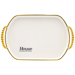 Поднос пластиковый с золотистыми ручками