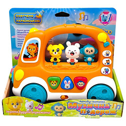 Автобус-каталка, регулировка громкости, стишки, 6 сказок, звуки, подсветка, мелодии, подвижные элементы, песни, укр, Wtoys
