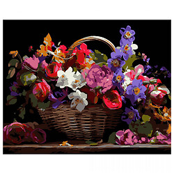 Картина за номерами на чорному тлі "Кошик різнокольорових квітів", 40х50 см, Strateg