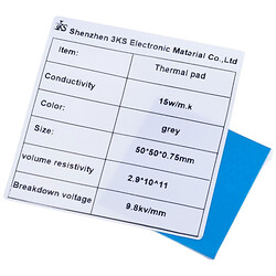 Термопрокладка, 0.75 x 50 x 50 мм, 15 Вт/мК, Сірий