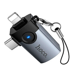 Переходник Hoco UA46D Apple iPhone SE 2022 / iPhone 14 Pro Max / iPhone 14 Plus / iPhone 14 Pro / iPhone 14 / iPhone 13 Pro / iPhone 13 Mini / iPhone 13 / iPhone 13 Pro Max / iPhone 12 Mini / iPhone 12 Pro Max, Lightning, Type-C, USB, Серый