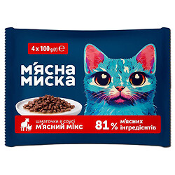 Набір корму для котів М’ясна Миска "М'ясний мікс", 100 г х 4 шт/уп