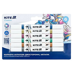 Маркеры акриловые двухсторонние "Creative", металлик, 6 цветов, Kite