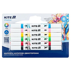 Маркеры акриловые двухсторонние "Creative", 6 цветов, Kite