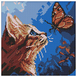Алмазная мозаика "Котик и бабочка", 30х30см, Ідейка