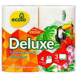 Набор бумаги туалетной Ecolo Deluxе Экзотик, 3 слоя, 4 шт/уп.