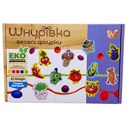 Шнурівка деревʼяна, намистинки, фігурки, в коробці, Wtoys