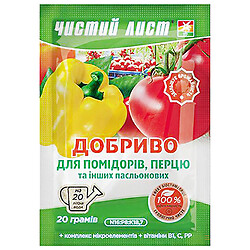 Добриво кристалічне Чистий Лист для помідорів та перцю, 20 г