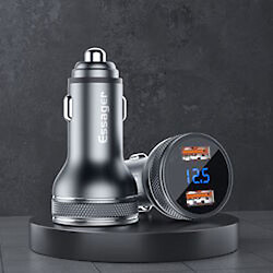 USB-зарядка для авто ESSAGER 2xQC3.0 36W серая металлическая