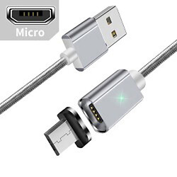 Кабель магнитный USB2.0 AM/B micro-USB 1м сереб. текстильн. оплетка