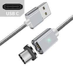 Кабель магнітний USB2.0 AM/Type-C 1м сереб. текстильн. обплетення