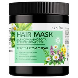 Маска для нормальных, жирных волос EkoLine с экстрактами 9 трав, 470 мл