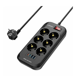 Мережевий фільтр подовжувач LDNIO SE6403C, 2.0 м., Чорний