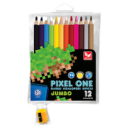 Набор цветных карандашей круглых "Pixel One", 12 шт/уп. + чинка, Школярик