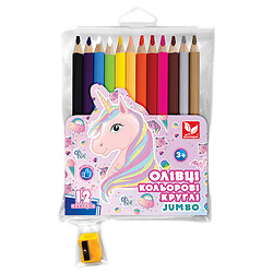Набір олівців кольорових круглих "Джамбо Unicorn", 12 шт/уп. + чинка, Школярик