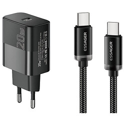 СЗУ Essager Travel Charger E20JSB1-SYTT1-T, С кабелем, Type-C, Черный