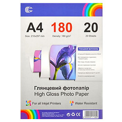 Фотобумага, А4, 20л, 180г/м2, глянцевая, Mic