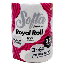 Джамбо-рушник целюлозний Softa "Royl Roll", на гільзі, 1 рул., 3-шари, 350 арк., Softa Chisto