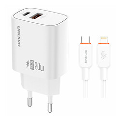 СЗУ Amaya E74D Apple iPhone SE 2022 / iPhone 14 Pro Max / iPhone 14 Plus / iPhone 14 Pro / iPhone 14 / iPhone 13 Pro / iPhone 13 Mini / iPhone 13 / iPhone 13 Pro Max / iPhone 12 Mini / iPhone 12 Pro Max / iPhone 12 Pro, С кабелем, Lightning, Белый