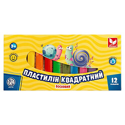 Пластилин квадратный восковой, 12 цветов, Школярик, Разноцветный