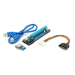 Riser PCI-EX, x1=>x16, 4-pin MOLEX, SATA=>4Pin, USB 3.0 AM-AM 0,6 м (синий), конденсаторы PS 100 16V