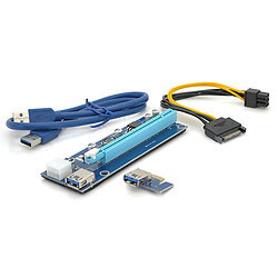 Riser PCI-EX, x1=>x16, 6-pin, SATA=>6Pin, USB 3.0 AM-AM 0,6 м (синий) , конденсаторы CS 220 16V