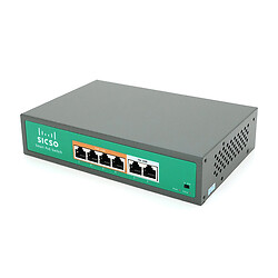 Коммутатор POE SICSO 48V с 4 портами POE 100Мбит + 2порт Ethernet(UP-Link) 100Мбит, c усил. сигн. до 250м, корпус-металл, Silver, БП встроенный, Q30